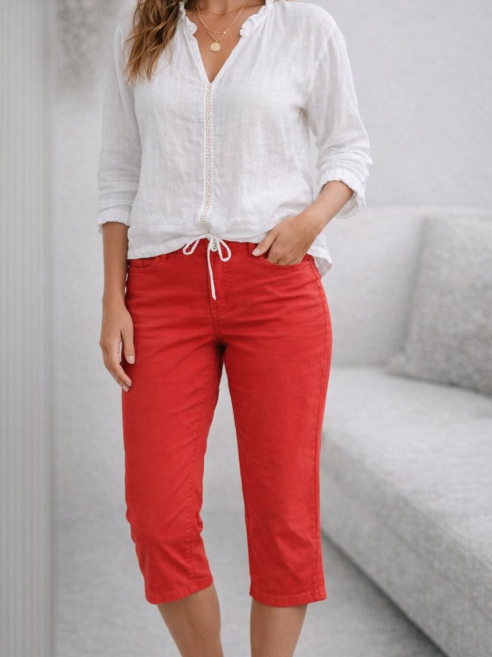 Tech Stretch Soft Capri Pants • Dolcezza • Red Lightweight • Size 6 • NWT